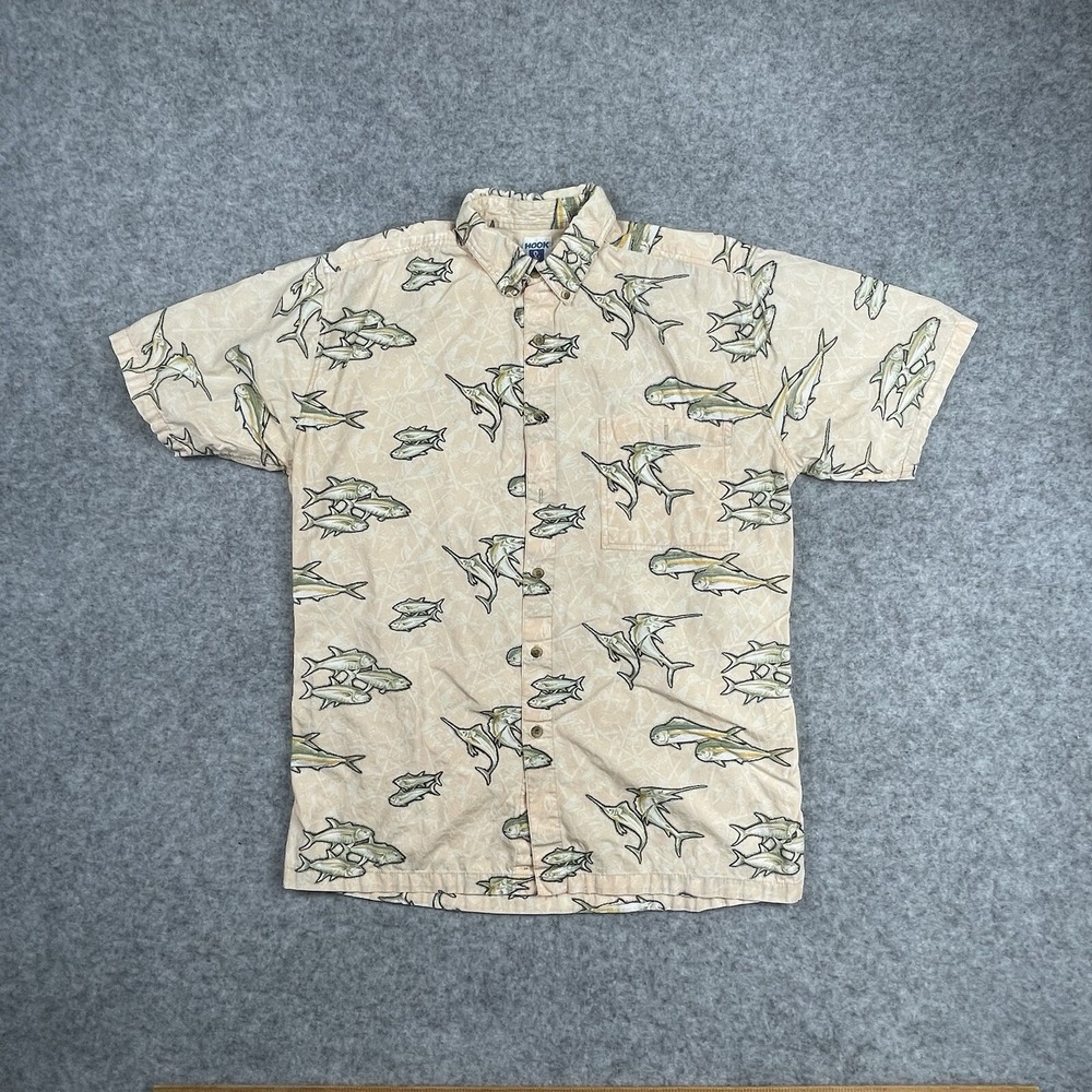 Hook & Tackle Shirt Mens Medium Multi Color All Over Print Short Sleeve Button U